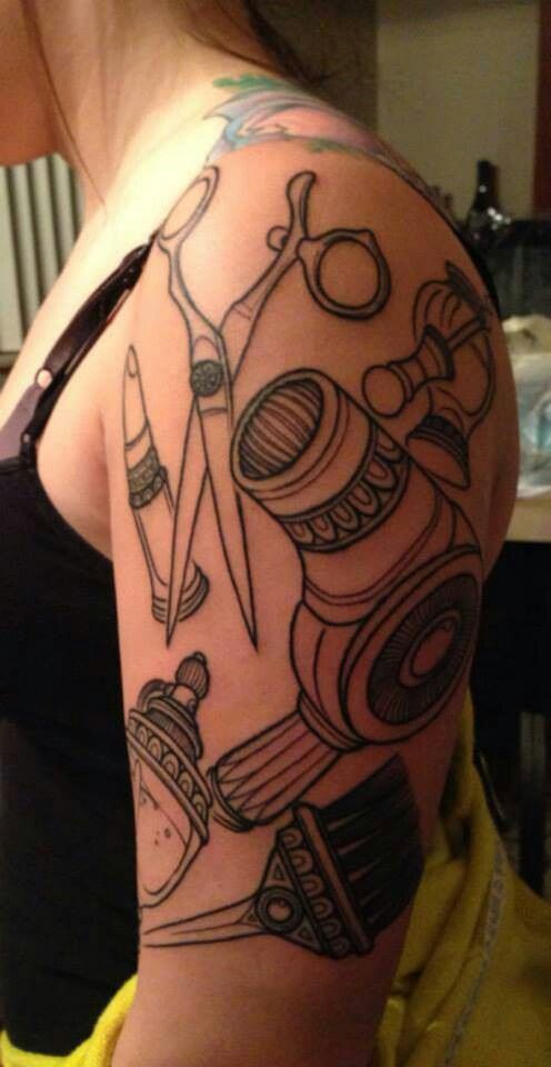Blow Dryer With Other Design Tattoo On Half Sleeve