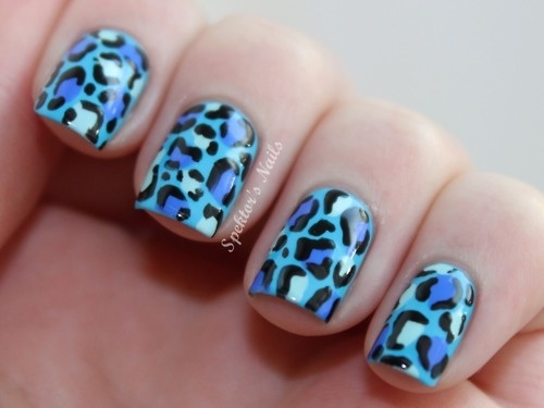 Blue Acrylic Leopard Print Nail Art