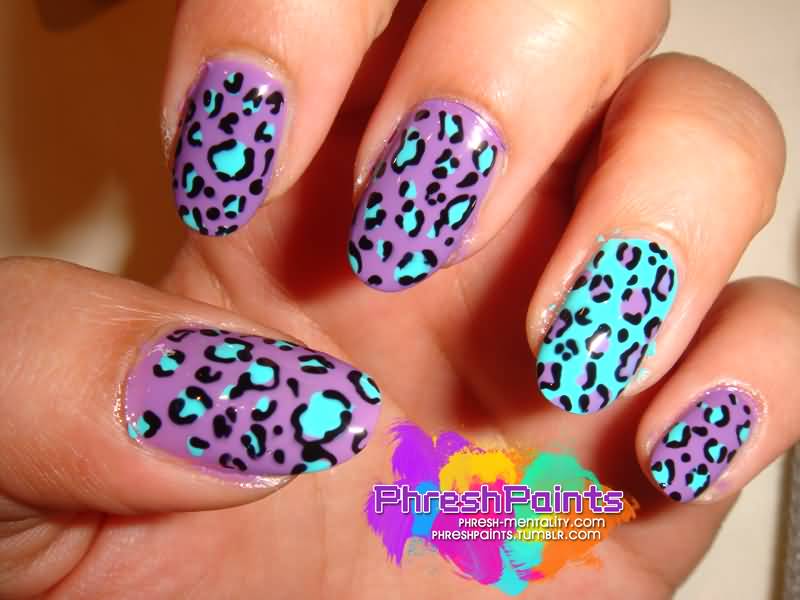 Blue And Purple Leopard Print Nail Art