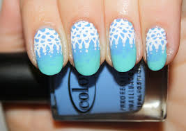 Blue And Purple Ombre Nails With White Lace Nail Art