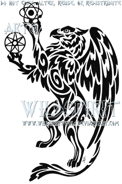Brilliant Griffin Holding Pentagram Tattoo Design By WildSpiritWolf