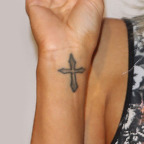 Christianity Cross Tattoo On Left Wrist