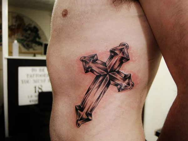 Christianity Tattoo On Man Side Rib