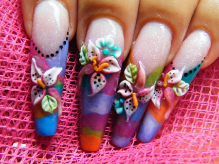 Colorful 3d Acrylic Flowers Nail Art