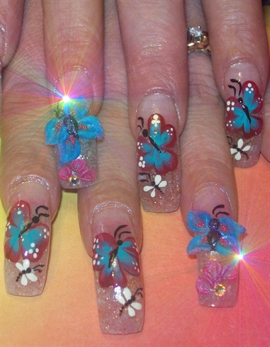Colorful Acrylic 3d Flowers Nail Art Designs