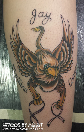 Colorful Flying Griffin Tattoo By Rabbit