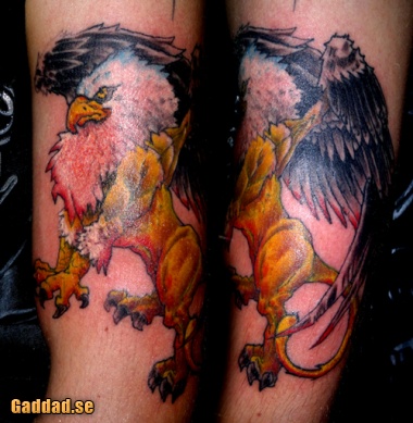 Colorful Griffin Tattoo On Half Sleeve