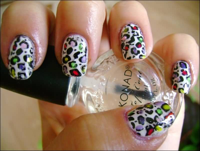 Colorful Leopard Print Nail Art Design Idea