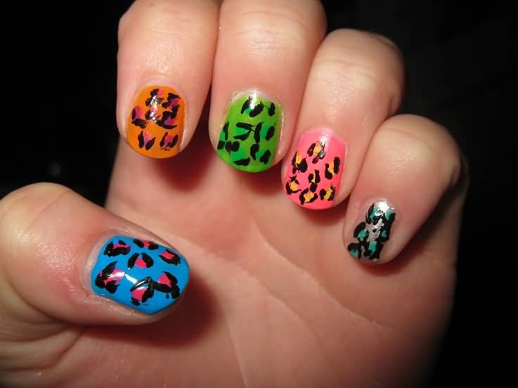 Colorful Leopard Print Nail Art Design