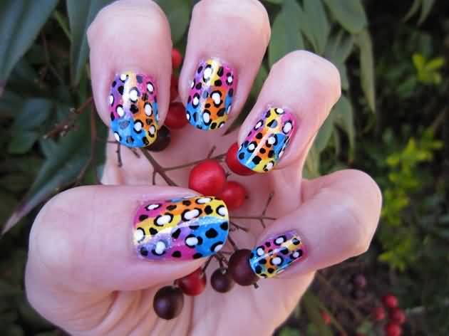 Colorful Leopard Print Nail Art