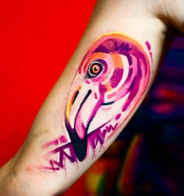 Cool Flamingo Head Tattoo On Bicep