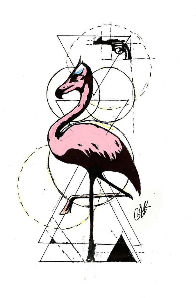 Cool Geometric Flamingo Tattoo Design