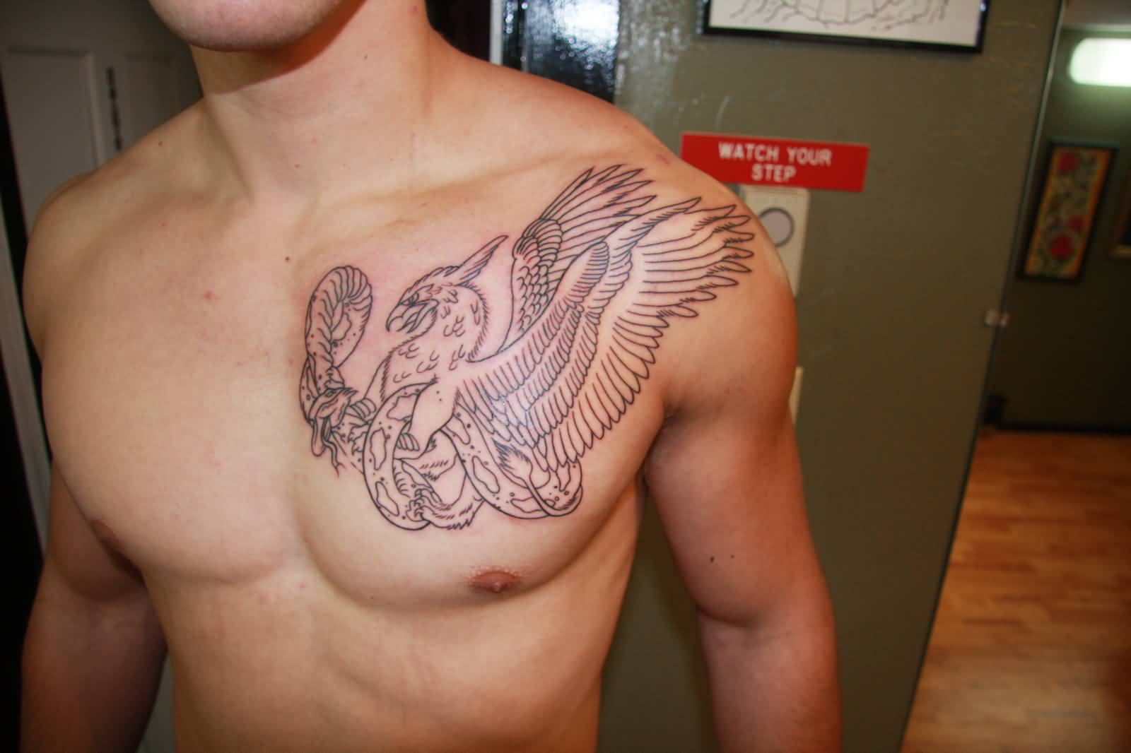 Cool Griffin Tattoo On Left Side Of Chest For Men