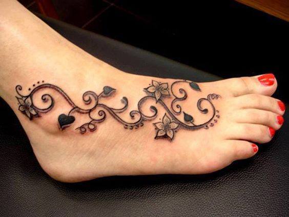 Cute Floral Tattoo On Girl Right Foot