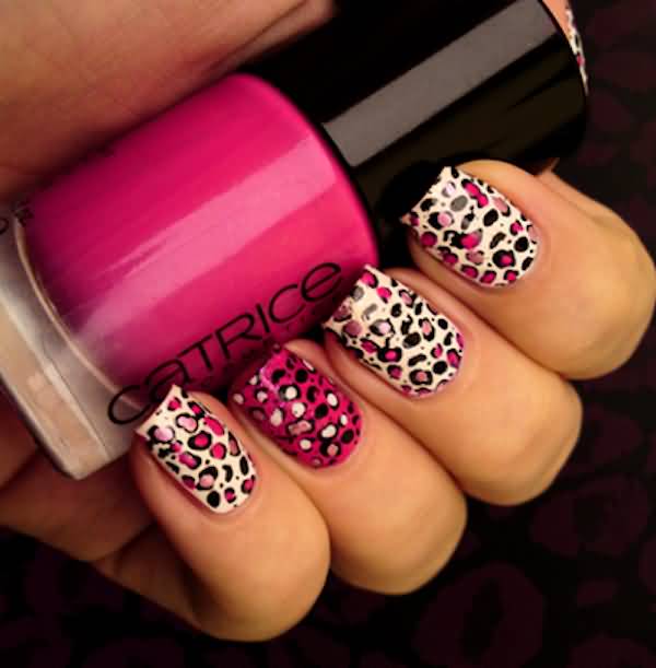 Cute Pink And White Leopard Print Nail Design