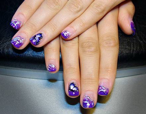 Cute Purple Acrylic Nail Art Design For Short Nails