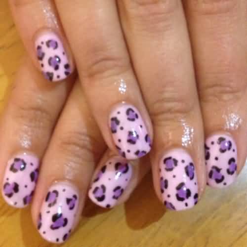 Cute Purple Leopard Print Nail Art Design Idea For Girls