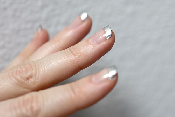 Cute Silver Metallic French Tip Nail Design Idea