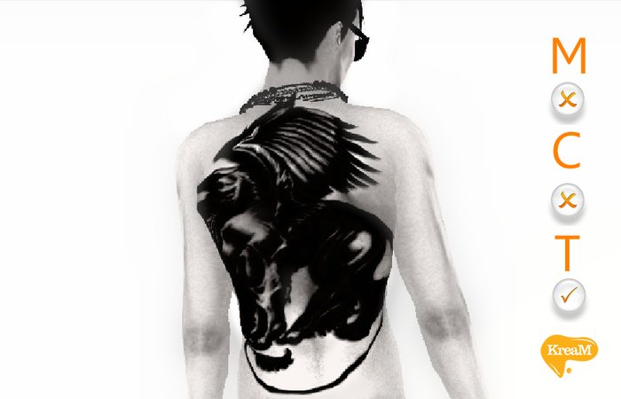 Dark Black Color Griffin Tattoo On Back