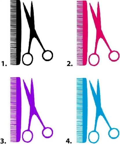 Different Colors Comb With Scissor Tattoos Design