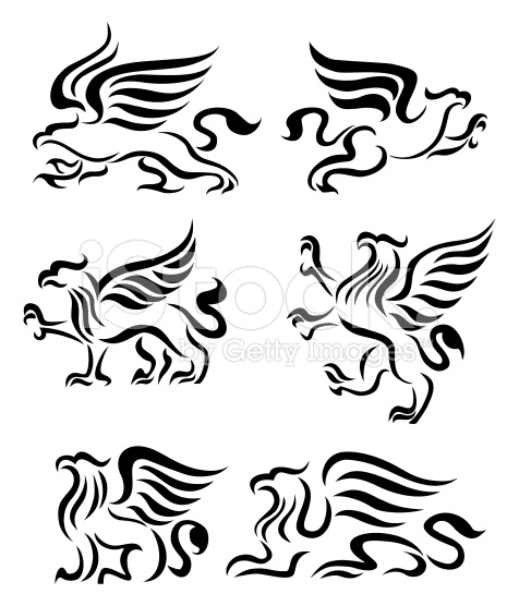 Different Tribal Griffin Symbols Tattoo Design
