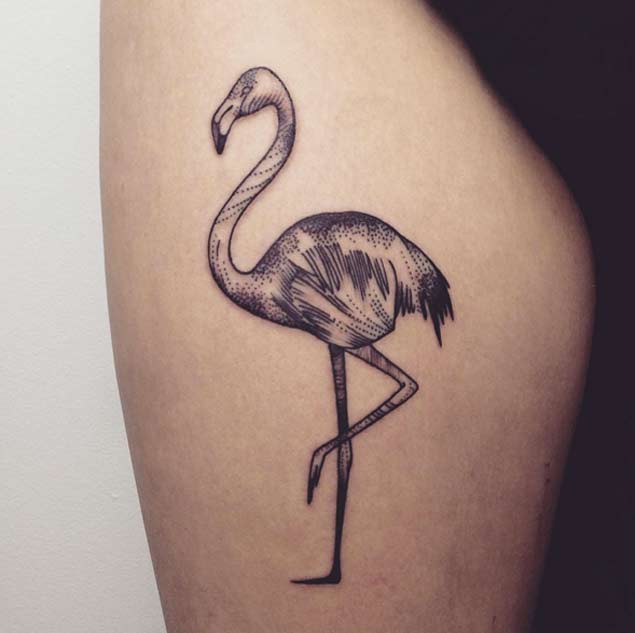 Dotwork Flamingo Tattoo By Maria Fernadez