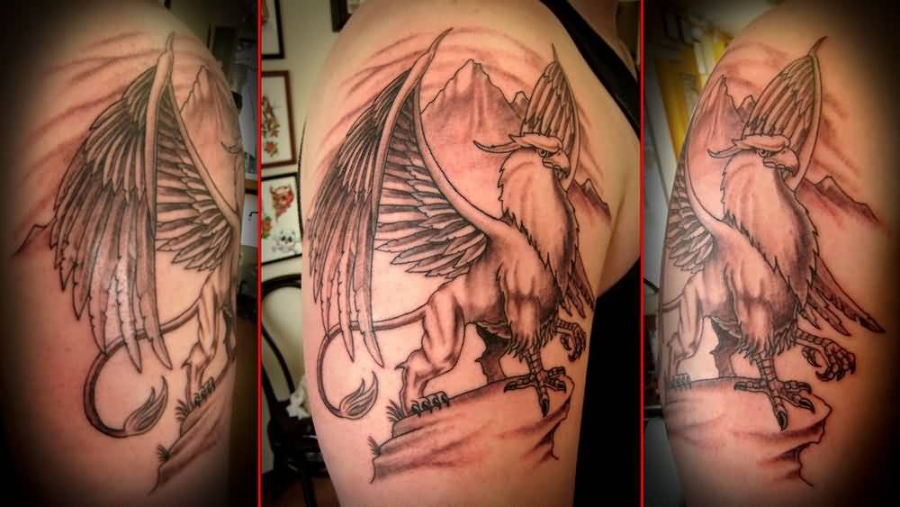 Extremely Beautiful Griffin Tattoo On Half Sleeve