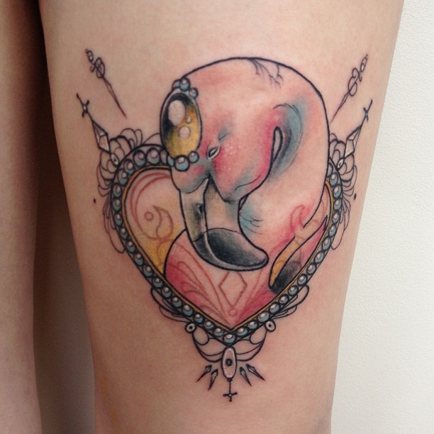 Extremely Good Flamingo In Heart Shape Frame Tattoo