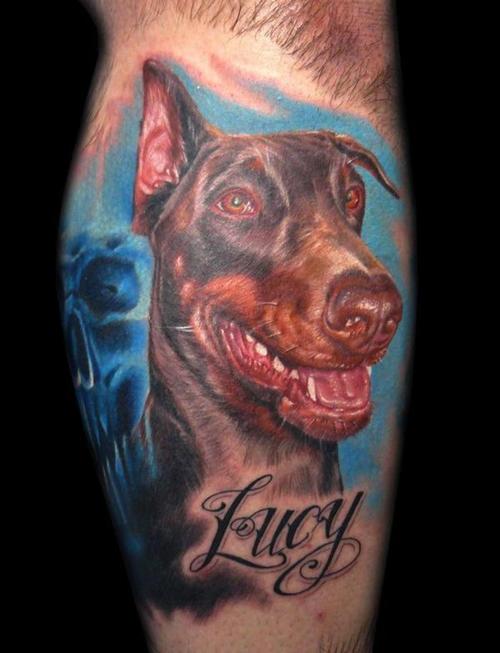 Extremely Nice Doberman Head Tattoo By Lucy