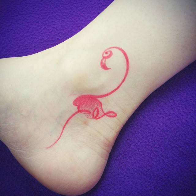 Extremely Nicely Designed Flamingo Tattoo On Ankle