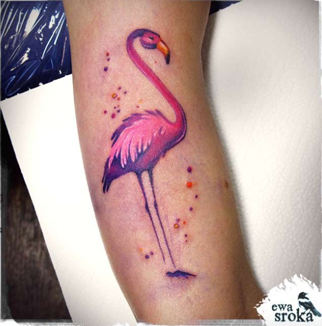 Flamingo Tattoo On Forearm By Ewa Sroke