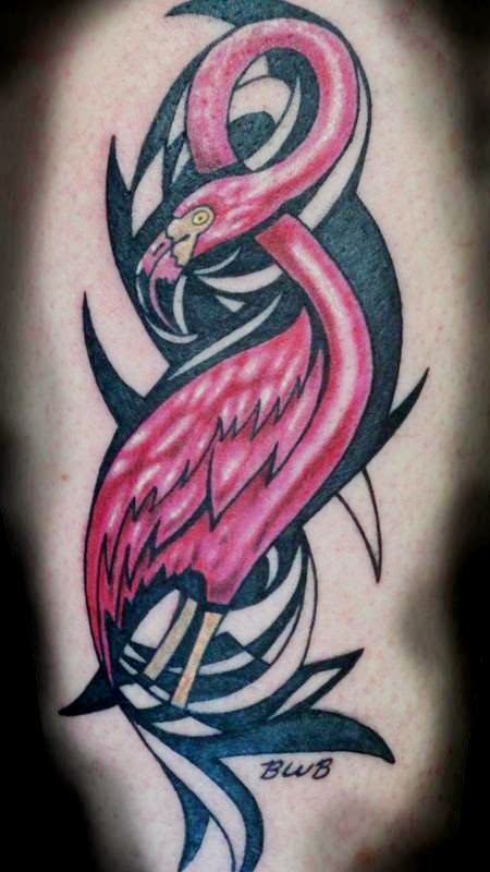 Flamingo With Black Design Tattoo