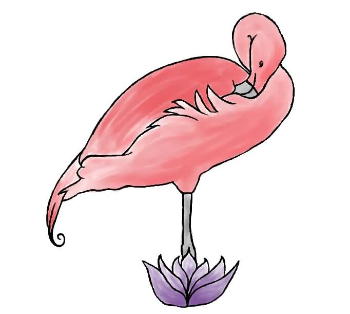 Flamingo With Lotus Tattoo Design
