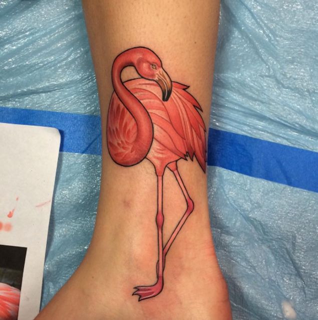 Flawless Red Flamingo Tattoo On Ankle