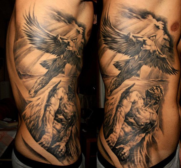 Flying Archangel Tattoo On Side Rib