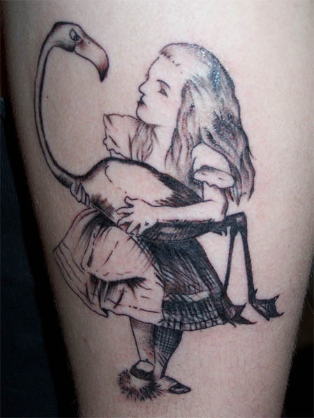 Girl Holding Flamingo Tattoo