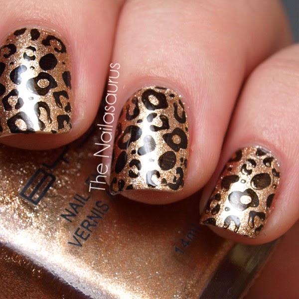 Golden Leopard Print Nail Art