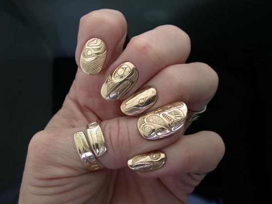 Golden Metallic Design Nail Art Idea