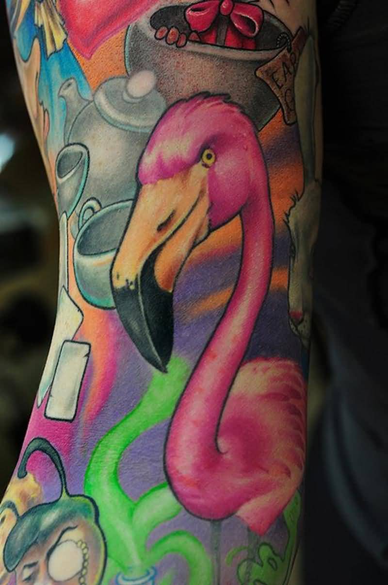 Gorgeous Colorful Flamingo Tattoo