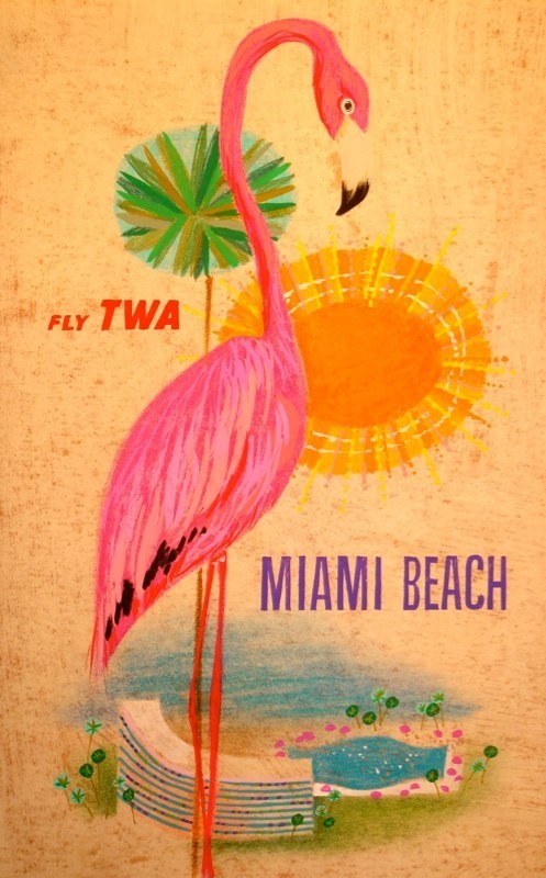Gorgeous Flamingo With Miami Beach Tattoo Design