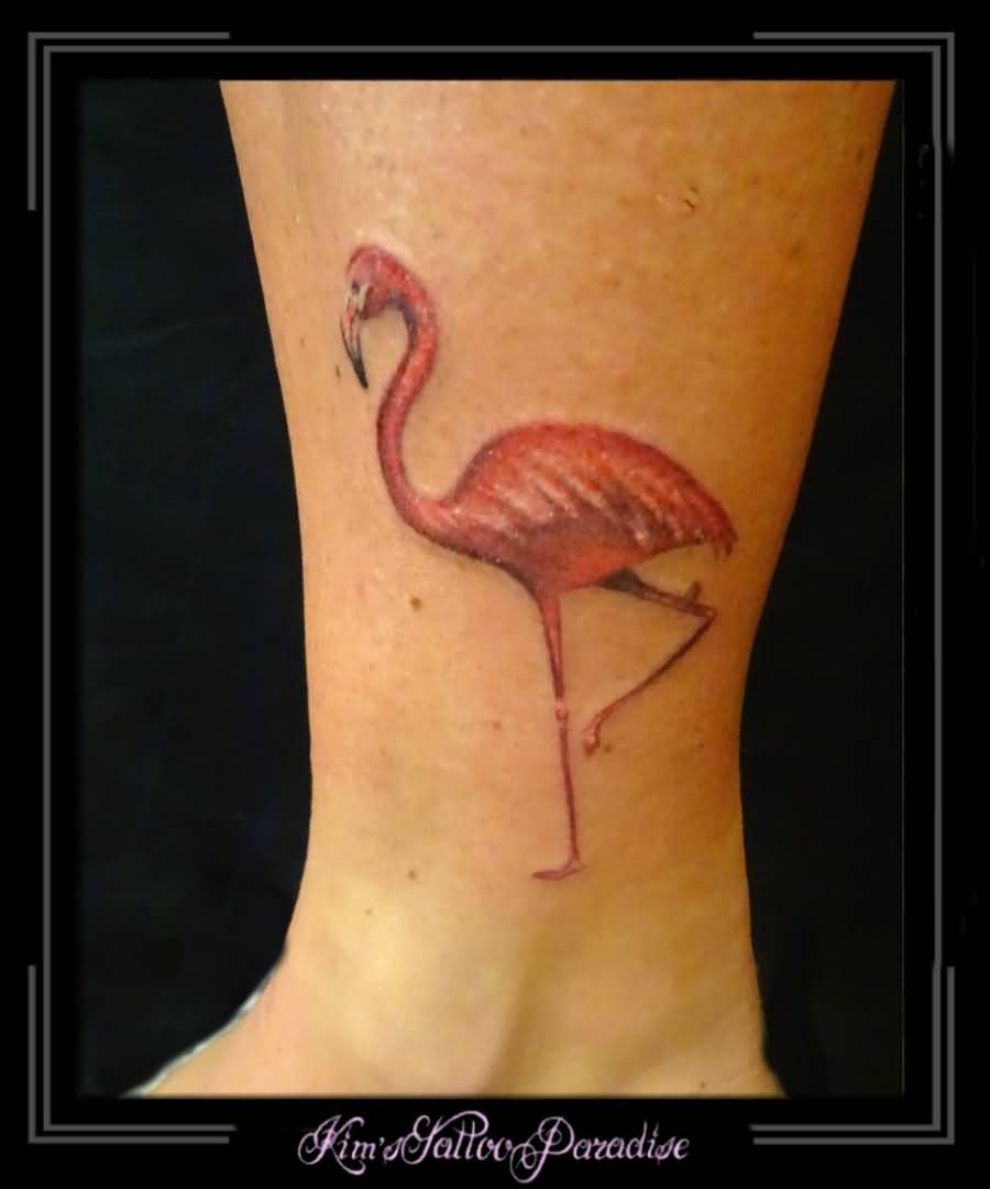 Gorgeous Red Flamingo Tattoo On Ankle