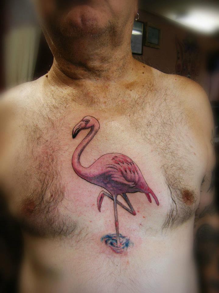 Great Flamingo Tattoo On Chest For Men
