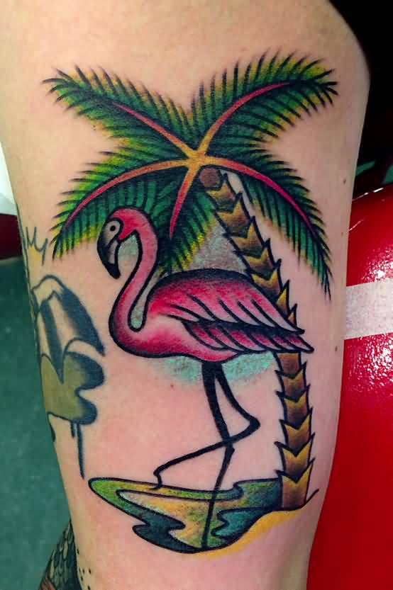 Great Flamingo With Tree Tattoo