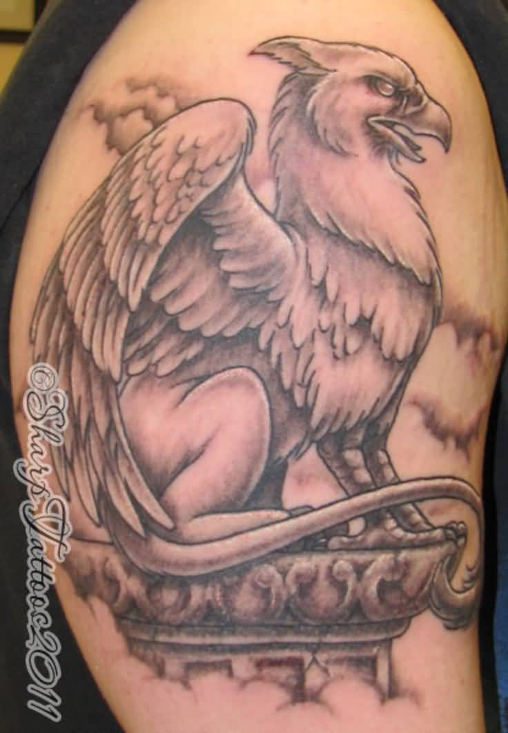 Great Griffin Tattoo On Half Sleeve