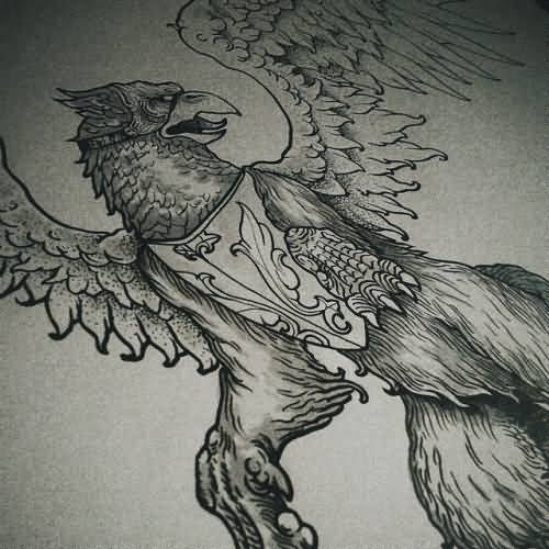 Great Griffin With Shield Tattoo Design