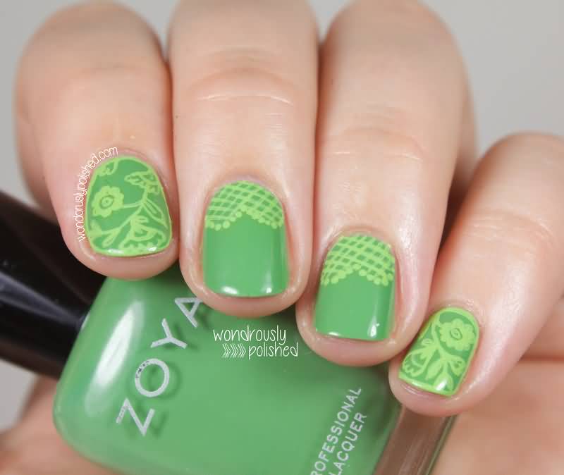 Green Lace Nail Art Design