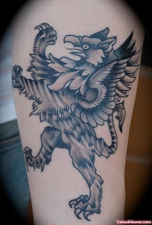 Grey Ink Griffin Tattoo On Sleeve