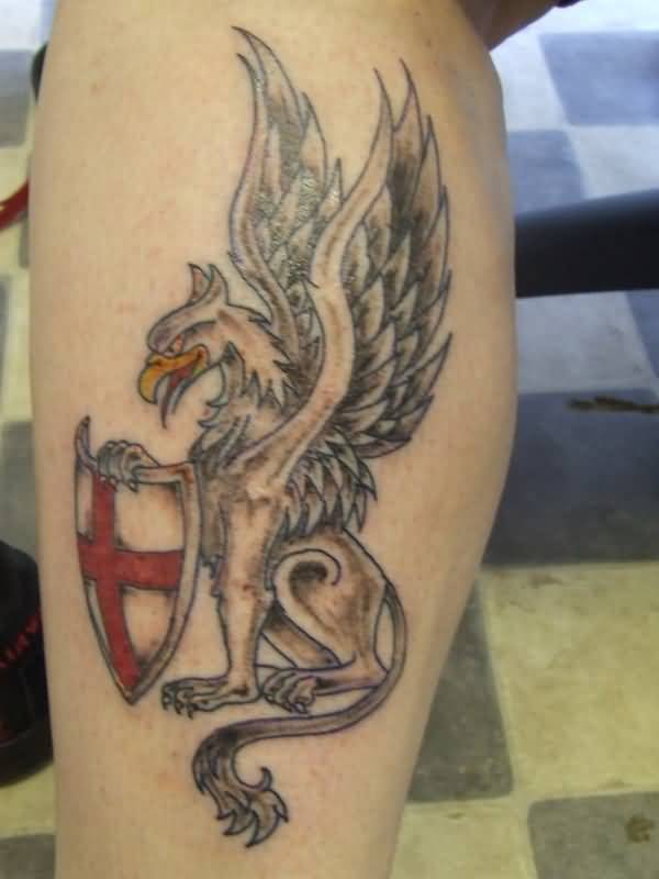 Griffin Holding Shield Tattoo