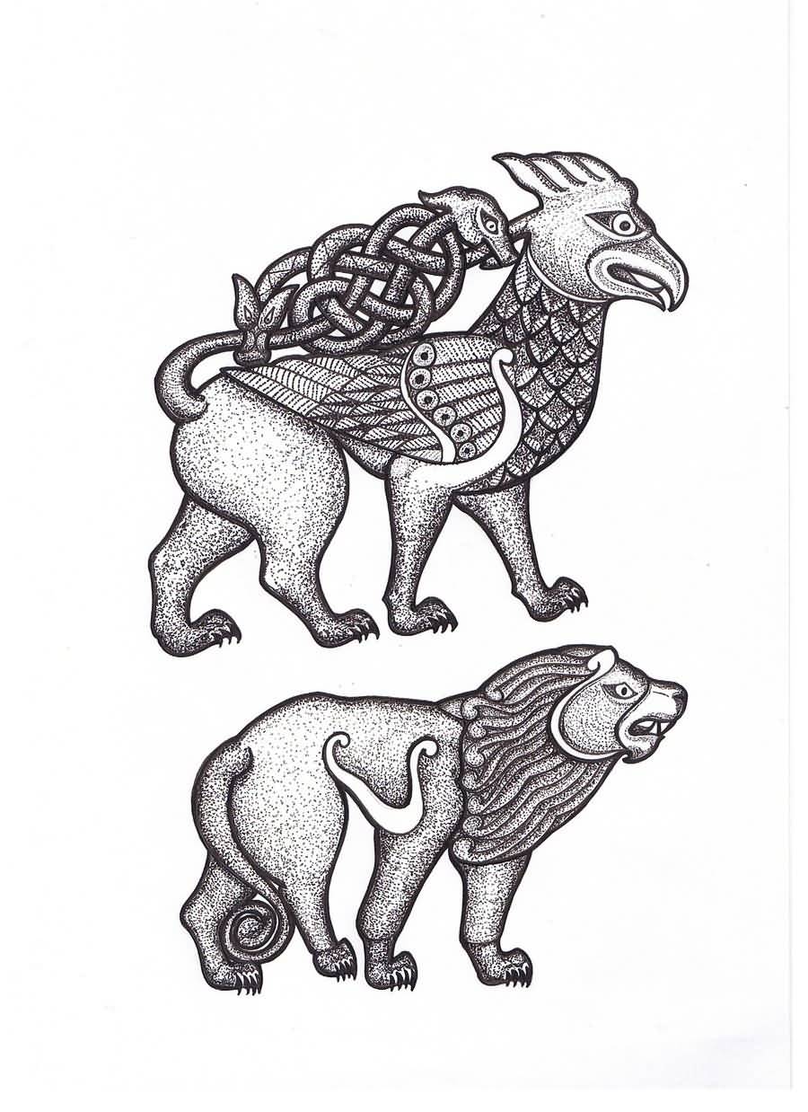 Griffin With Tiger Tattoo Design