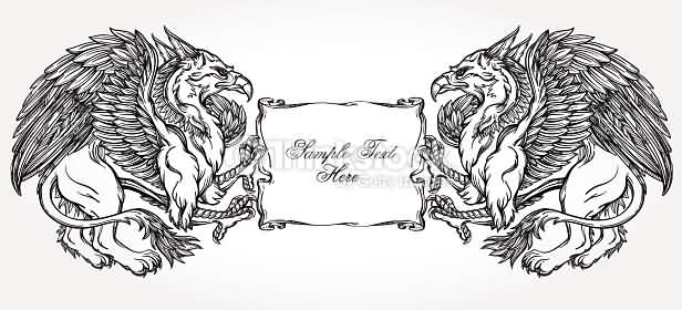 Griffins With Sample Free Here Banner Tattoo Design